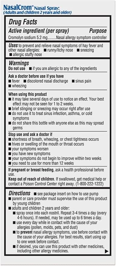 NasalCrom Nasal Spray Allergy Symptom Controller 200 Sprays .88 FL