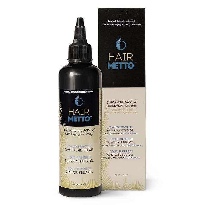 HAIRMETTO® Topical Saw Palmetto and Pumpkin Seed Oil Extract for Hair Loss, Strengthens Hair Roots, Soothes Dry Scalp, with Rosemary, Castor Oil, and Lavender Scent, 4oz Bottle