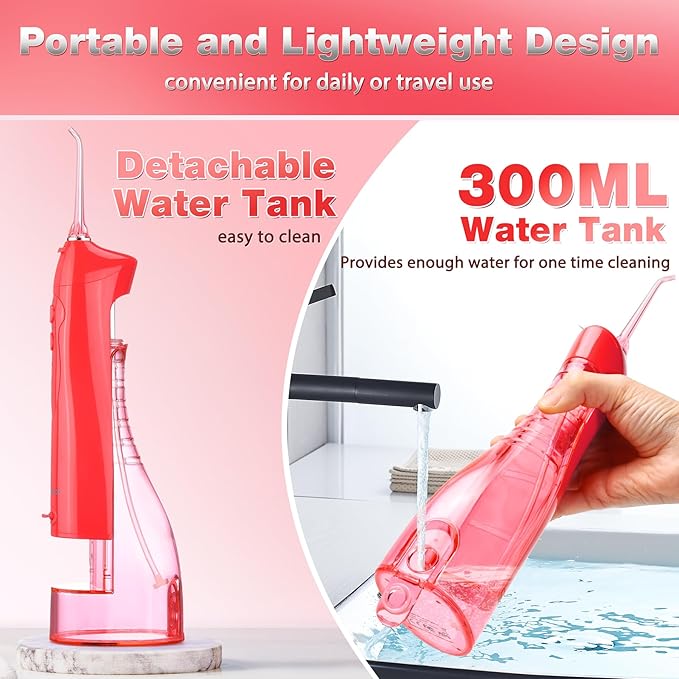 TOVENDOR Electric Water Flosser, Rechargeable Dental 3 Modes, 5 Tips (300ML, IPX7Waterproof IPX7Waterproof Waterflosser)