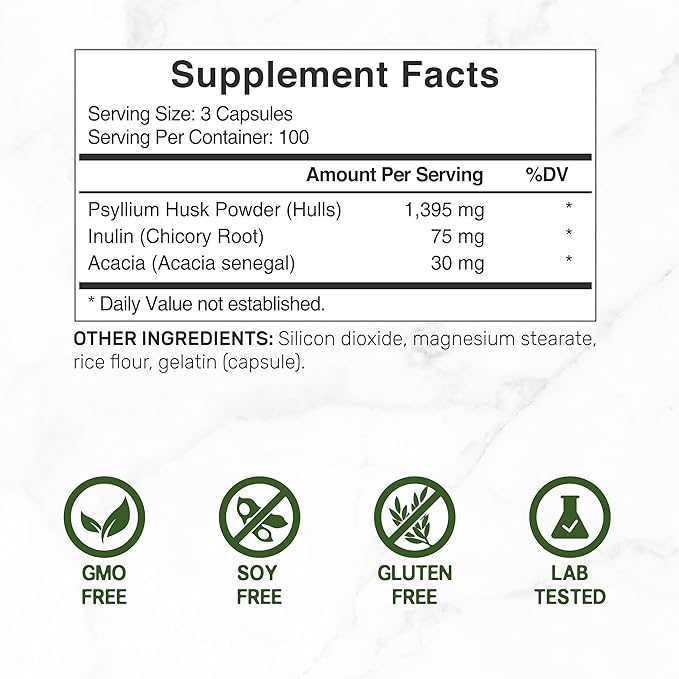 Psyllium Husk 1500mg Per Serving, 300 3 in 1 Fiber