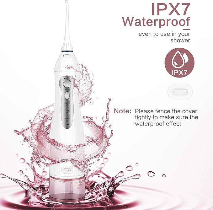 TOVENDOR Electric Water Flosser, Rechargeable Dental 3 Modes, 5 Tips (300ML, IPX7Waterproof IPX7Waterproof Waterflosser)