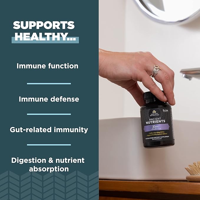 Probiotics and Zinc Supplement by Ancient Nutrition, Supports Healthy Immune System and Gut Health, Made Without GMOs, Superfoods Supplement, Paleo and Keto Friendly, 30 Capsules