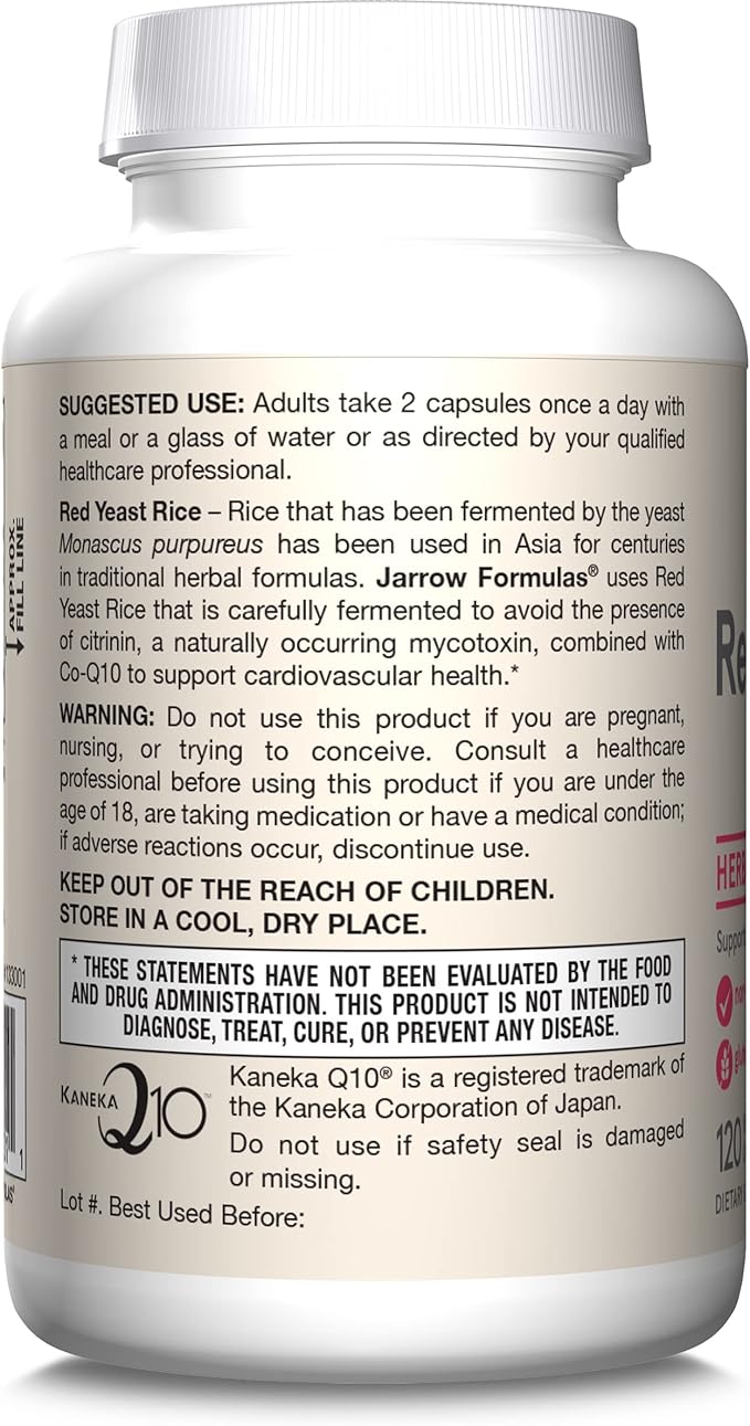 Jarrow Formulas Red Yeast Rice 1200 Co-Q10 100 100 mg 120 Veggie 60 Servings