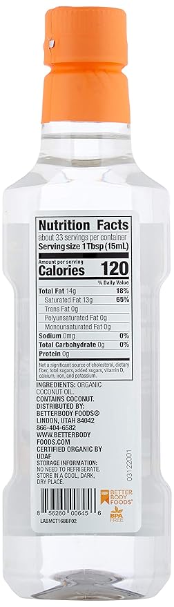 BetterBody Foods Coconut MCT Oil, 6 Count (Pack of 2)