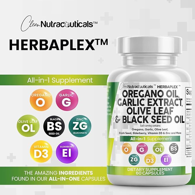 Oregano Oil 6000mg Garlic Extract 4000mg 3000mg Black 3000mg - D3 and 60 Caps