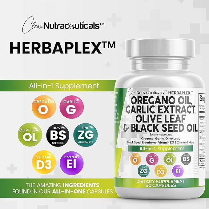 Clean Nutraceuticals Oregano Oil Garlic Extract D3 & 1Pack