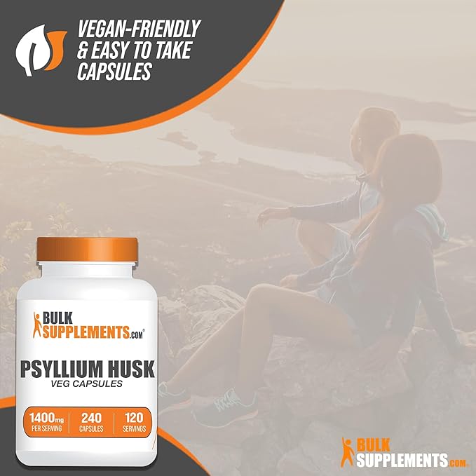 BulkSupplements.com Psyllium Husk Capsules 2 Capsules (1400mg) per 240 Veg