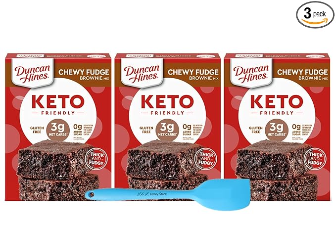 3 PCS Duncan Hines Keto Friendly Chewy Fudge Brownie Baking Mix | Low Sugar Gluten Free Baking Mixes | Bundled with Bonus L&L Mini Spatula