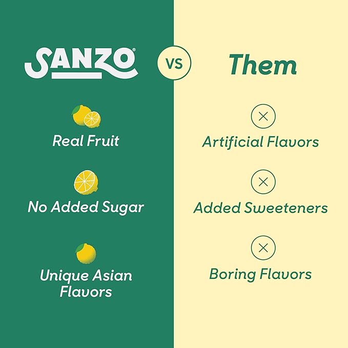 Sanzo Flavored Sparkling Water - Yuzu (Lemon) 12-Pack - Carbonated Drink Made with Real Fruit & Sugar-Free - Non-GMO, Gluten-Free & Vegan - 12 Fl Oz Cans - Pair With Ginger For Balanced Punch