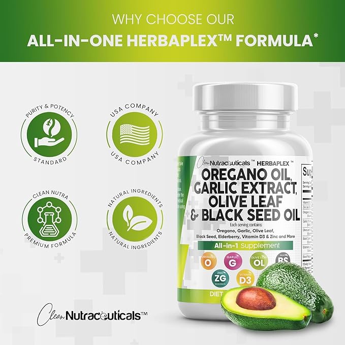 Oregano Oil 6000mg Garlic Extract 4000mg 3000mg Black 3000mg - D3 and 60 Caps