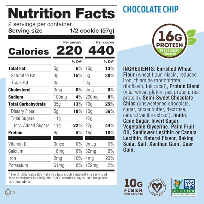 Lenny & Larry's The Complete Cookie, Chocolate Chip, Soft Baked, 16g Plant Protein, Vegan, Non-GMO, 4 Ounce Cookie (Pack of 12)