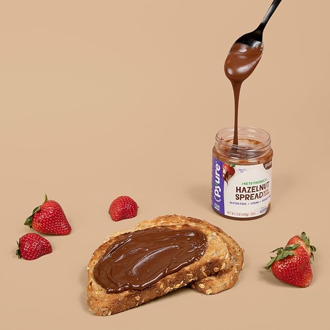 Pyure Hazelnut Spread with Cocoa 2 Net Carbs Keto Snack Gluten-Free, Peanut Free, Plant-Based Hazelnut Spread for Vegan Keto Friendly Food 13oz