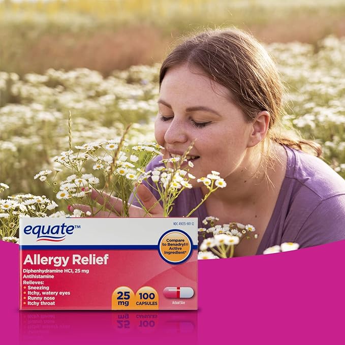 Equate Allergy Relief Capsules, 25 mg, 100 Ct (3 Pack) (4 Items)