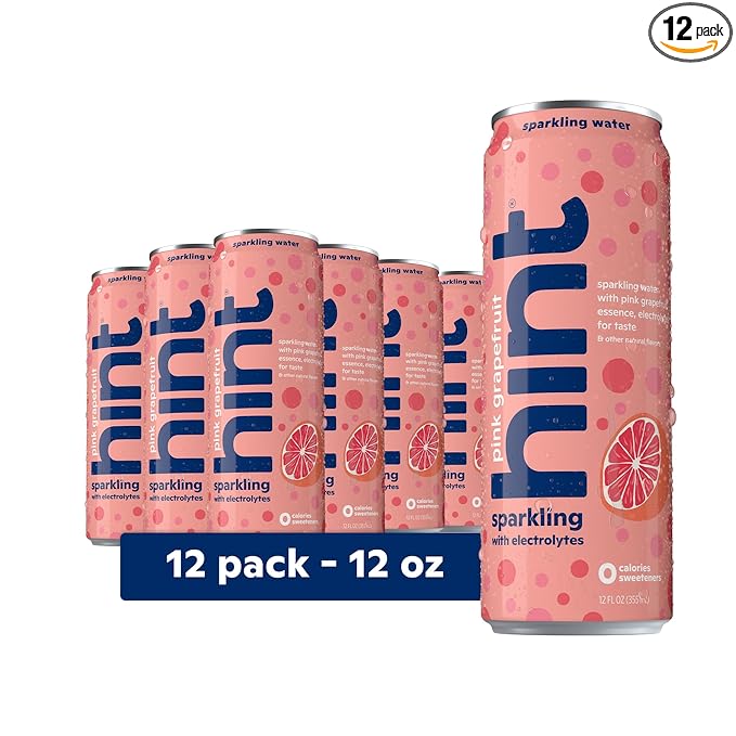 Hint Sparkling Water, Pink Grapefruit - Canned Flavored Water Beverages with Electrolytes, Zero Calories, and Sugar Free - 12 Fl Oz Cans (Pack of 12)