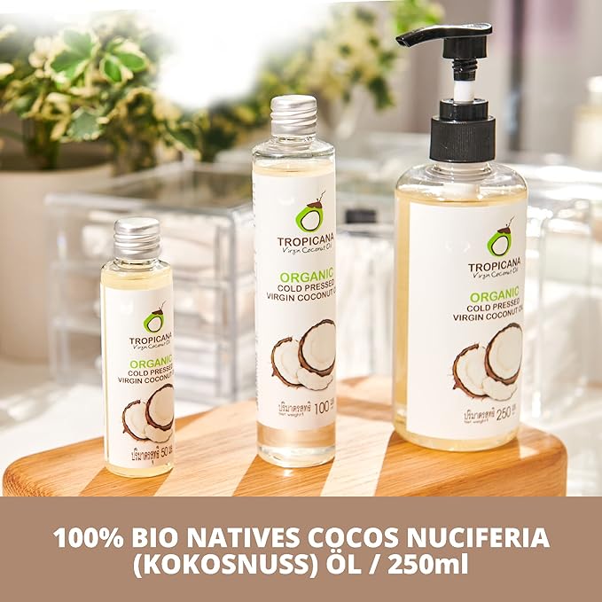 Tropicana Virgin Coconut Oil USDA Organic 8.45 fl. oz. Whole Kernel Cold-Pressed Coconut Oil Hexane-Free Not-Hydrogenated Great for Hair & Skin with Delicious Light Coconut Flavor & Aroma