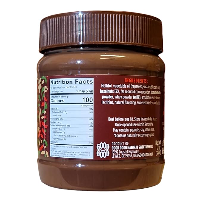 GOOD GOOD No Added Sugar Belgian Choco Hazel Spread - Chocolate Spread with Natural Sweeteners - Gluten Free - Vegetarian Friendly - 12oz / 350g (Pack of 2)