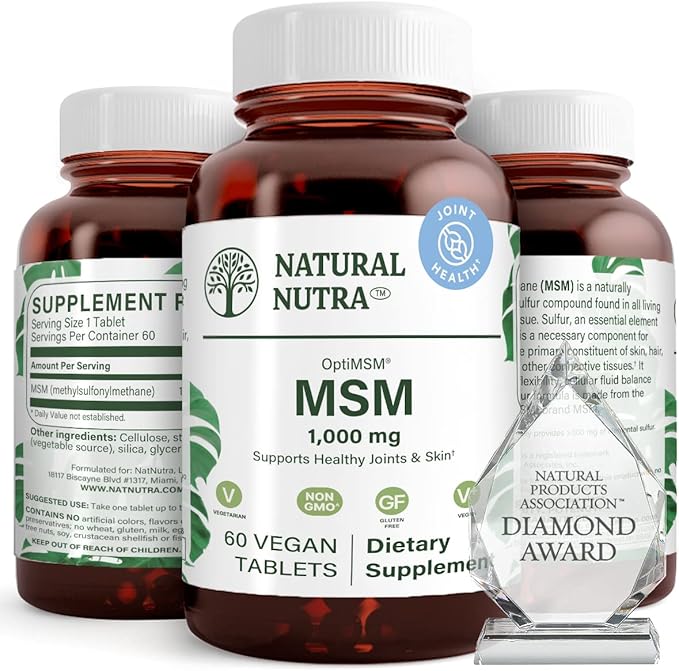 Natural Nutra OptiMSM, MSM Supplement 1000 mg, 60 Vegan