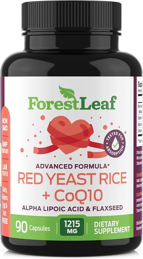 Red Yeast Rice 1200 mg. Capsules CoQ10 Supplement, 90 Veggie
