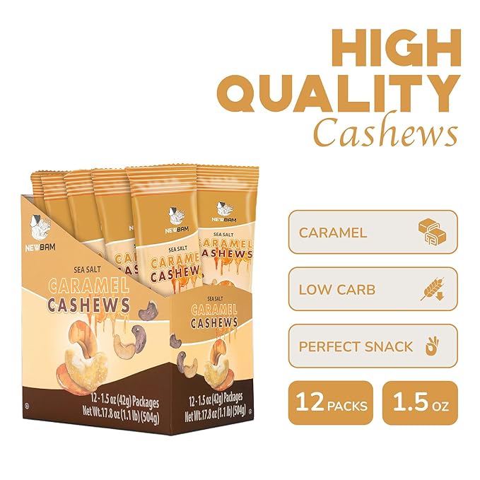 NEWBAM - Sea Salt Caramel Cashews 12 Individual (1.5oz per
