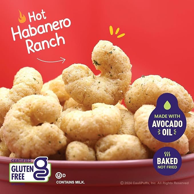Habanero Ranch CauliPuffs - Corn, Rice, and Cauliflower Gluten Free Puffed Snack – (Box of 15, 0.75oz bags)