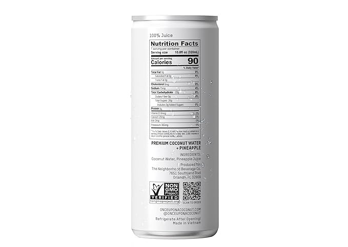 Once Upon a Coconut Pineapple Coconut Water - Natural Hydrating Low Calorie Drink with Electrolytes - No Added Sugar or Sweeteners - 10.8 fl oz (Pack of 12)