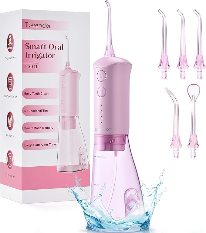 TOVENDOR Water Dental Flosser, Rechargeable Dental 3 Modes, 5 Tips 300ML Large IPX7 Waterproof