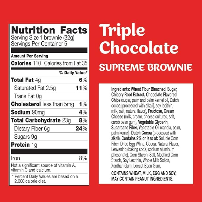 Fiber One Supreme Brownies, Triple Chocolate, Snack Bars, 1.13 oz, 5 ct (Pack of 8)