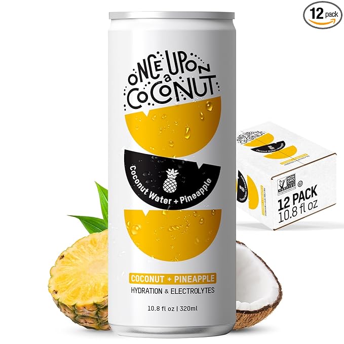 Once Upon a Coconut Pineapple Coconut Water - Natural Hydrating Low Calorie Drink with Electrolytes - No Added Sugar or Sweeteners - 10.8 fl oz (Pack of 12)
