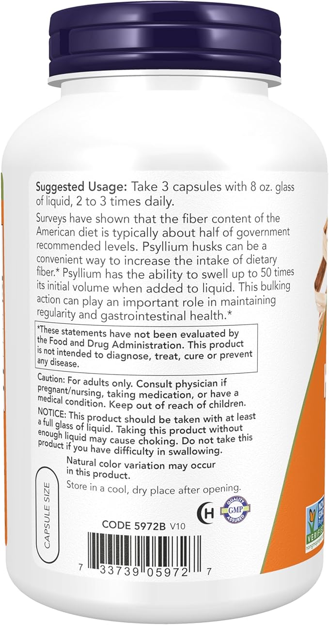 NOW Supplements, Psyllium Husk Caps 500 500 Veg