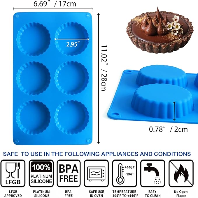 Sidosir 3pcs Peanut Butter Cup Mold, Silicone Mini Tart Pan for Bite Size Fat Bombs, Silicone Chocolate Candy Mold for Brownie (Keto Cup)