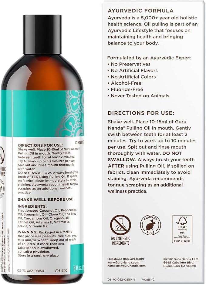 GuruNanda Coconut Oil Pulling, Fresh Breath 7 Essential 3X8 oz
