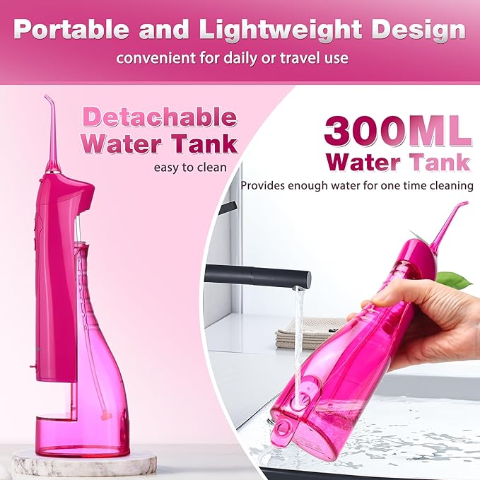 TOVENDOR Electric Water Flosser, Rechargeable Dental 3 Modes, 5 Tips (300ML, IPX7Waterproof IPX7Waterproof Waterflosser)