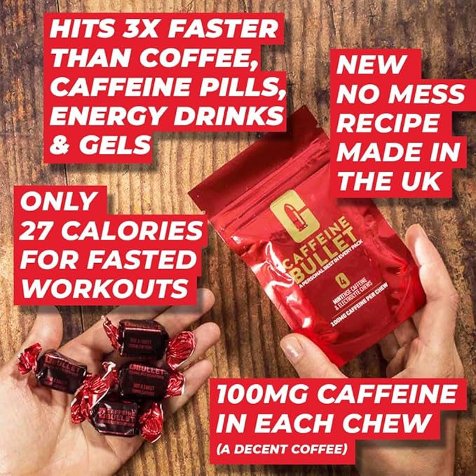 Caffeine Bullet Mint Energy Chews *4 – Faster Kick Than Pills, Gels and Gum. 100mg per Serving - Sport Science for Running, Cycling, Gaming & A Pre Workout Endurance Boost.