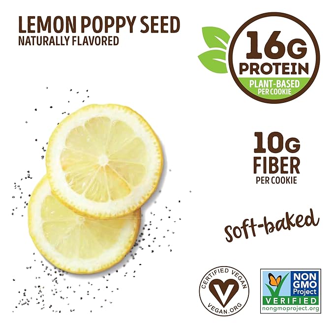 Lenny & Larry's The Complete Cookie, Lemon Poppy Seed, Soft Baked, 16g Plant Protein, Vegan, Non-GMO, 4 Ounce Cookie (Pack of 12)