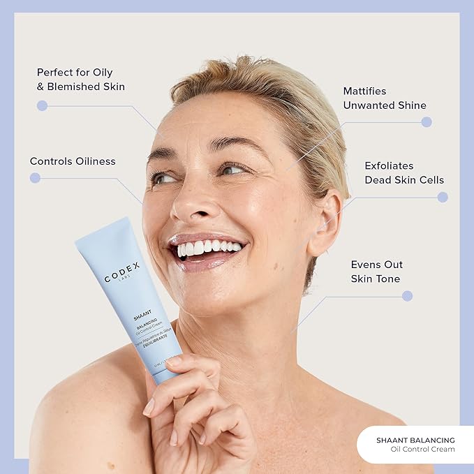 Codex Labs Shaant Balancing Face Cream - Plant Retinol Alternative & Oil Control - For Acne Prone Skin, All Skin Types - With 1% Bakuchiol, Ashwagandha - Cruelty-Free, Vegan Skincare (50ml)