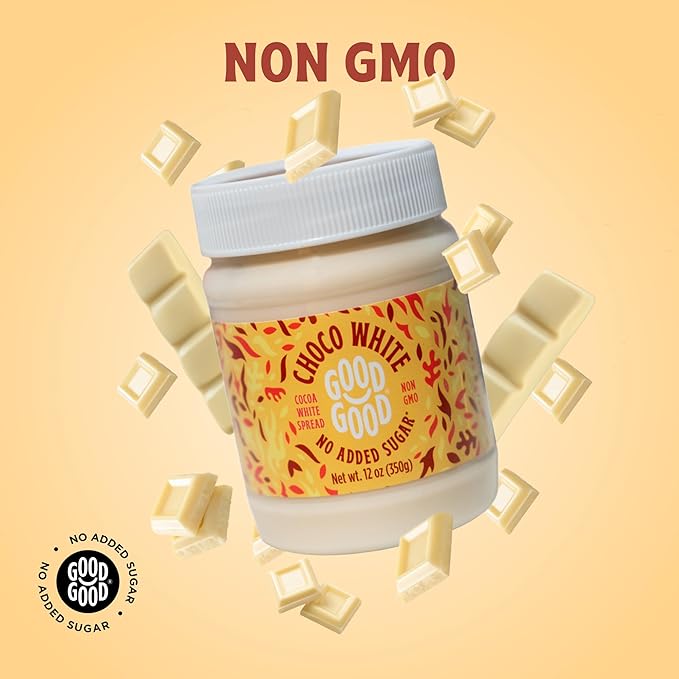 GOOD GOOD No Added Sugar White Choco Spread - Chocolate Spread with Natural Sweeteners - Gluten Free - Vegetarian Friendly - 12oz / 350g (Pack of 1)