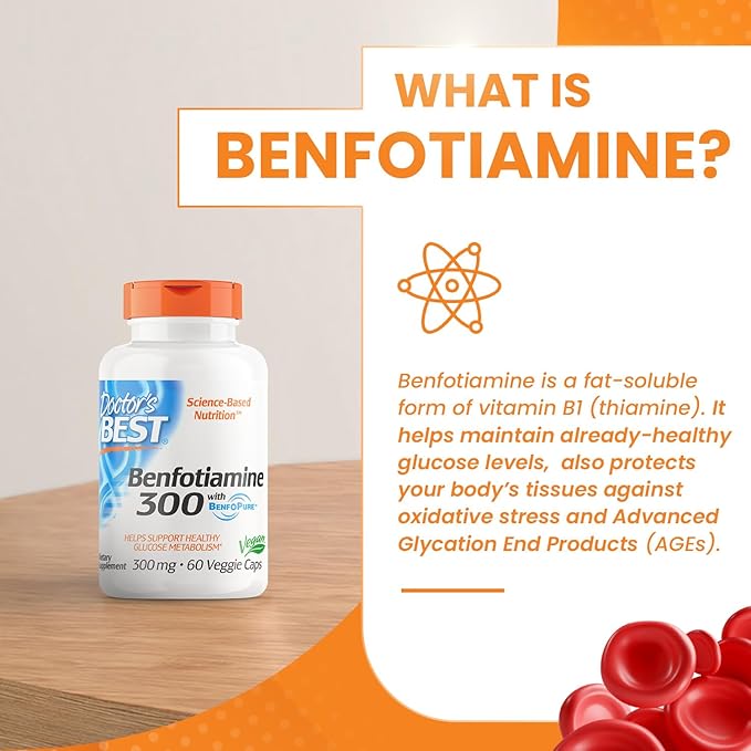 Doctor's Best Benfotiamine 300 with BenfoPure, 300 mg, 60 Veggie