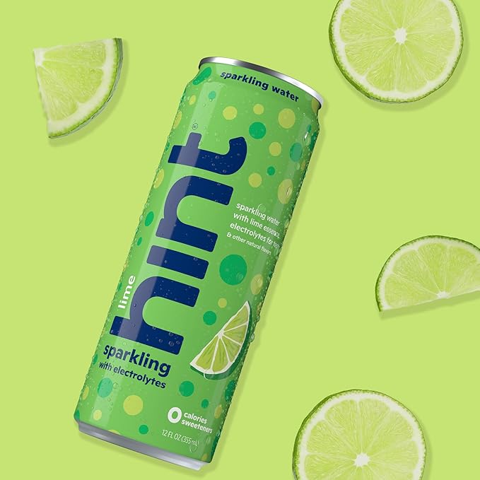 Hint Sparkling Water, Lime - Canned Flavored Water Beverages with Electrolytes, Zero Calories, and Sugar Free - 12 Fl Oz Cans (Pack of 12)