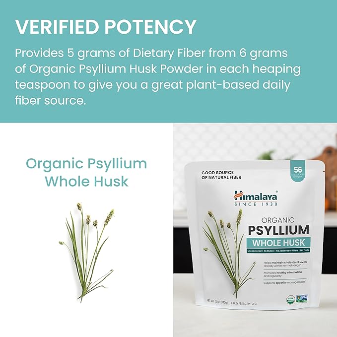 Himalaya Organic Psyllium Whole Husk, Natural 56-Tablespoon Supply, 12 Oz