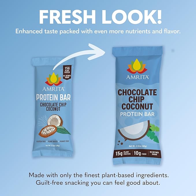 AMRITA Chocolate Chip Coconut Vegan Protein Bars -15g Plant