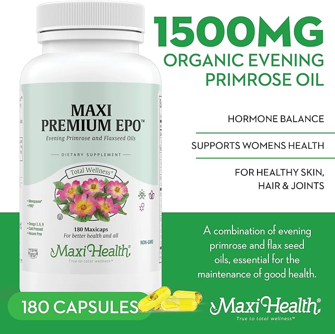 Maxi-Health Evening Primrose and Flax Seeds 3 6 6 9 9 Supplements 180 Count