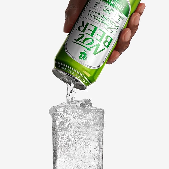 Not Beer American Sparkling Water, Lemon Lime, 99.9% Pure, Mineral & Electrolyte Blend, Flavored Carbonated Soda Water, Made in America, 16 Oz Tallboy Cans, 8 Pack