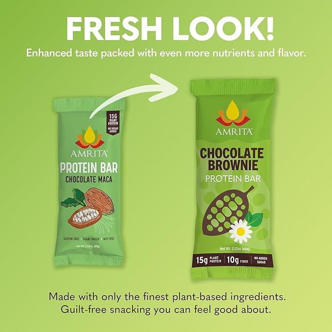 AMRITA Chocolate Maca Vegan Protein Bars 15g Plant