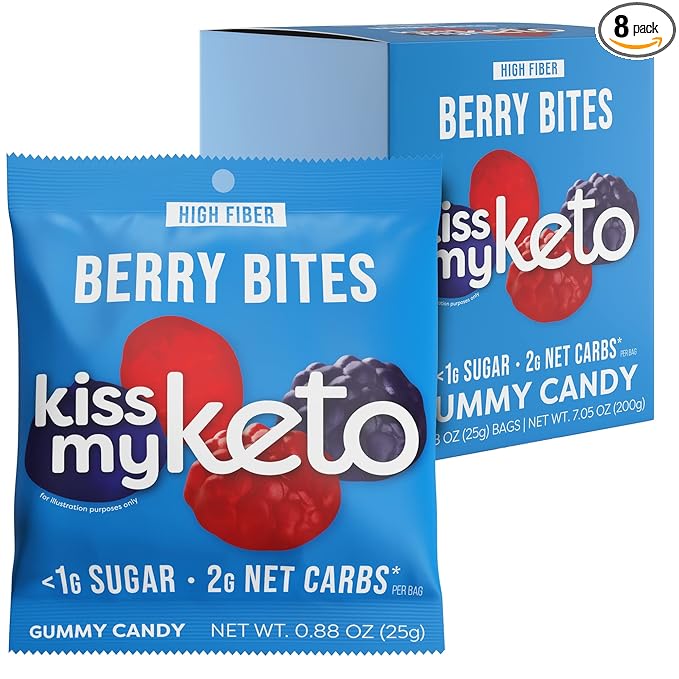 Kiss My Keto Gummies Candy – Low Carb Candy Berry Bites, Keto Snack Pack – Healthy Candy Gummys – Vegan Candy, Keto Gummy Candy – Keto Candy Gummies (8-pack)