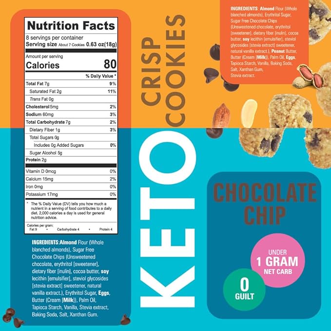 New Too Good Gourmet Low Carb Keto Snack | 2 Pack Chocolate Chip & Peanut Butter Flavor Sugar Free Cookies | Perfectly Baked | Gluten-Free | Grain-Free Keto Cookies | Zero Sugar Snacks