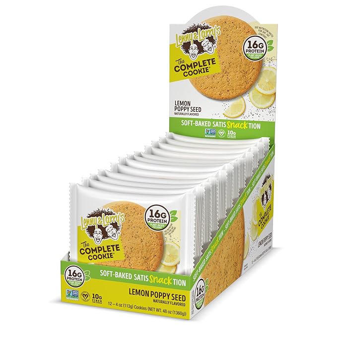 Lenny & Larry's The Complete Cookie, Lemon Poppy Seed, Soft Baked, 16g Plant Protein, Vegan, Non-GMO, 4 Ounce Cookie (Pack of 12)