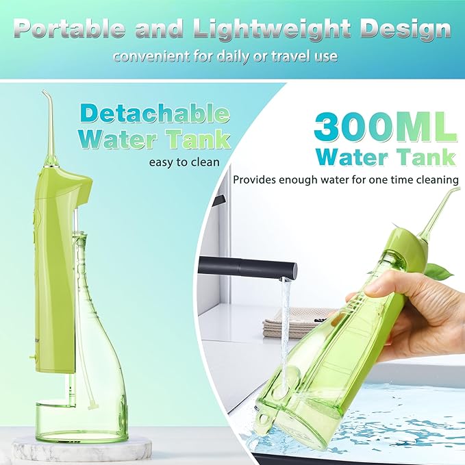 TOVENDOR Electric Water Flosser, Rechargeable Dental 3 Modes, 5 Tips (300ML, IPX7Waterproof IPX7Waterproof Waterflosser)