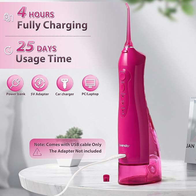 TOVENDOR Electric Water Flosser, Rechargeable Dental 3 Modes, 5 Tips (300ML, IPX7Waterproof IPX7Waterproof Waterflosser)