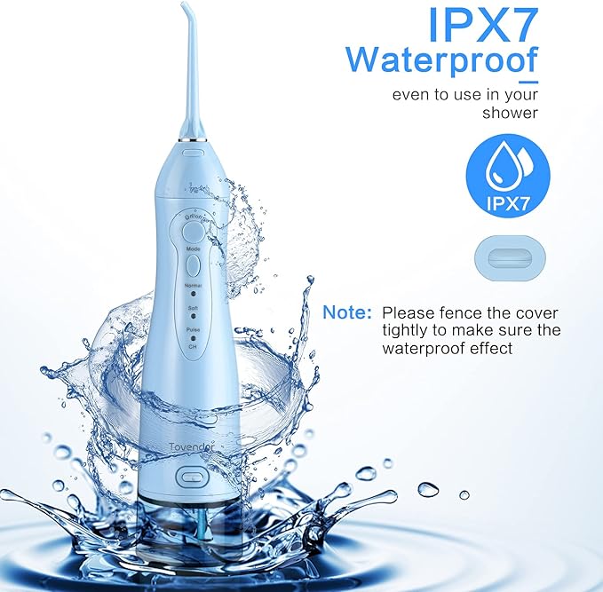 TOVENDOR Electric Water Flosser, Rechargeable Dental 3 Modes, 5 Tips (300ML, IPX7Waterproof IPX7Waterproof Waterflosser)