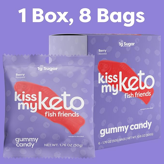 Kiss My Keto Gummies Candy – Low Carb Candy Gummy Fish, Keto Snack Pack – Healthy Candy Gummys – Vegan Candy, Keto Gummy Candy – Keto Candy Gummies (6-pack)